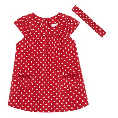 Baby girls' red polka dot print dress and headband